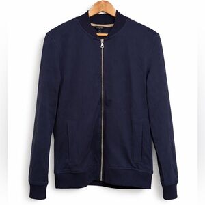 Banana Republic Luxe Touch Bomber Jacket Navy Small Zip Front Preppy Cotton